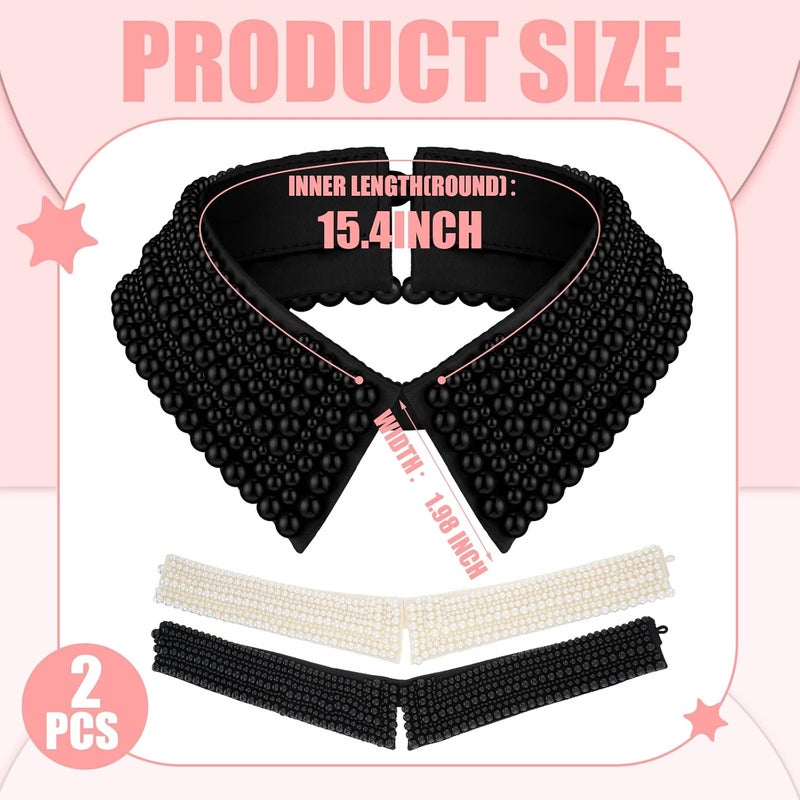 Hicarer 2 Pieces Pearl Collar Necklace for Women Detachable Fake Collar Simulated Pearl Beaded Bib Dickey Collar - Image 2